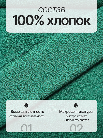 Набор полотенец 2 шт, 50х90, 70х140 см, 100% хлопок, 420 г/м2, Silvano, Мореска, темно-зеленый, Узбекистан