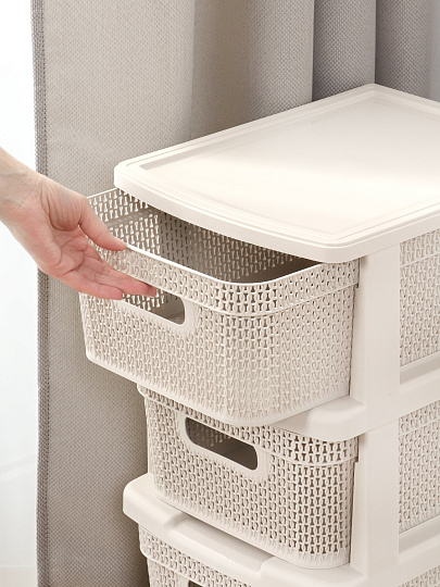 Комод 3 ящика, Ajur, 30х37х56.3 см, белое облако, плетеный, KL379522048, Keeplex