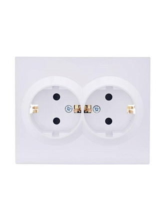 Розетка 2 гнезда, с заземлением, 16 А, 220 В, с защитными шторками, пластик, IP20, белая, с защитой от детей ПБТ, Lezard, Vesna, 742-0200-178B