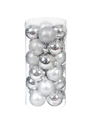 Елочный шар 24 шт, серебряный, 4 см, пластик, SYCB17-634-3/SYQD-0119148