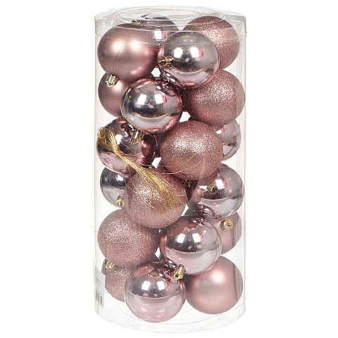Елочный шар 24 шт, розовое золото, 7 см, пластик, SYQC-012225RG
