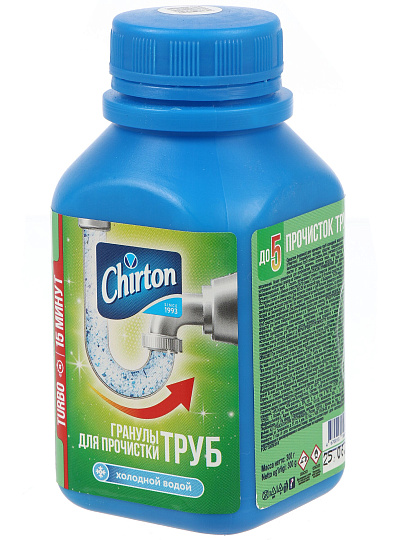 Средство от засоров Chirton, гранулы, 300 г, холодной водой
