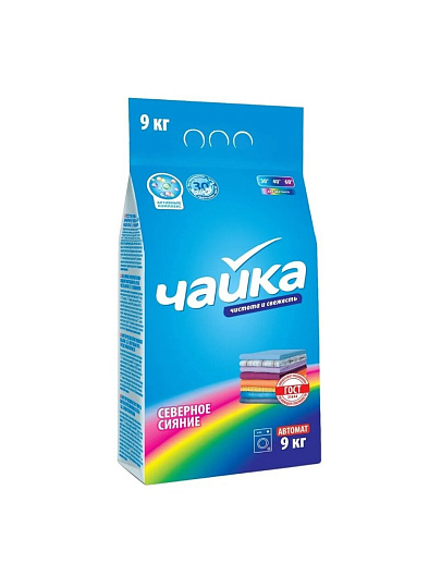 Стиральный порошок Чайка, 9 кг, автомат, для цветного белья, Северное сияние