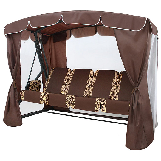 Качели садовые 4-местные, 232х125х195 см, 380 кг, Arno, Оазис Люкс+, раскладываются в кровать, с москитной сеткой, коричневые, 2016-КД-40/Л+, тент, металл