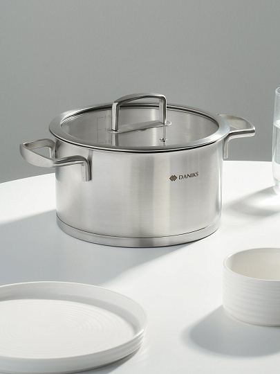 Кастрюля нерж, 3.6 л, с крыш, крыш стекло, Daniks, Тахо, индукц, SD-064-20