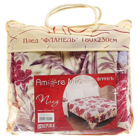 Плед Amore Mio двуспальный (180х230 см) фланель, в сумке, Цветы сиреневые 63248