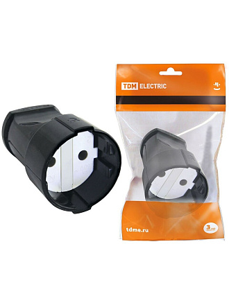 Кабельная розетка 2 полюса, без заземления, 10 А, черная, TDM Electric, SQ1806-0130