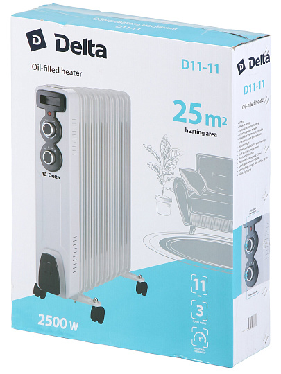 Радиатор масляный Delta, 11 секций, напольный, 2.5 кВт, 25 м2, светло-серый, D11-11