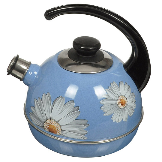 Чайник сталь, эмалированное покрытие, 3.5 л, со свистком, декор в ассортименте, ручка консольная, Рубин, Клубника с ромашкой, синий туман, T04/35/08/05/14