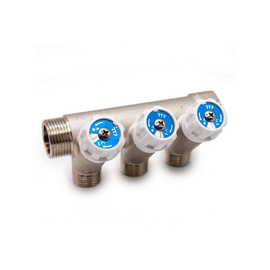 Коллектор 3/4&quot;х1/2&quot;, латунь, 3 выхода, вентиль, РосТурПласт