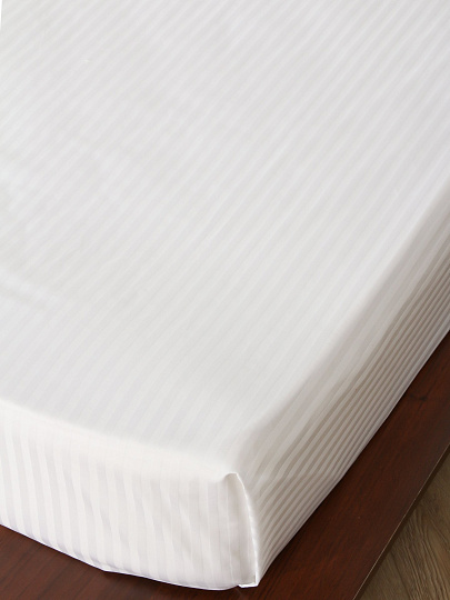 Простыня 1.5-спальная, 150 х 220 см, 100% хлопок, страйп-сатин, 140 г/м2, белая, Monocolor, рис.3182