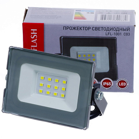 Прожектор светодиодный, Ultraflash, LFL-1001 C03, 10 Вт, 6500 К, серый
