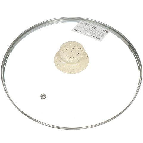 Крышка для посуды стекло, 24 см, Daniks, Белый мрамор, металлический обод, кнопка бакелит, HA244W