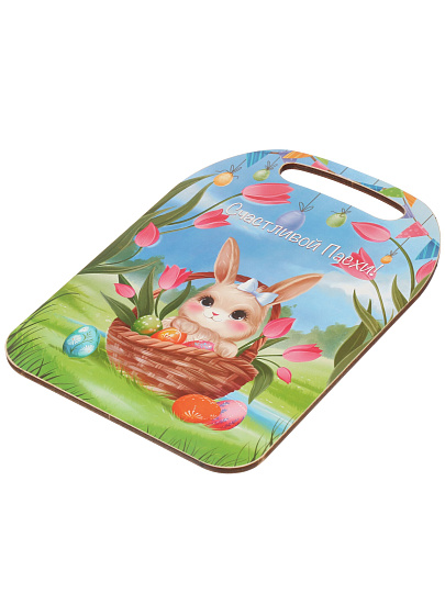 Доска дерево, разделочная, 29х21х0.6 см, с ручкой, голубая, прямоугольная, Цветы, К-295