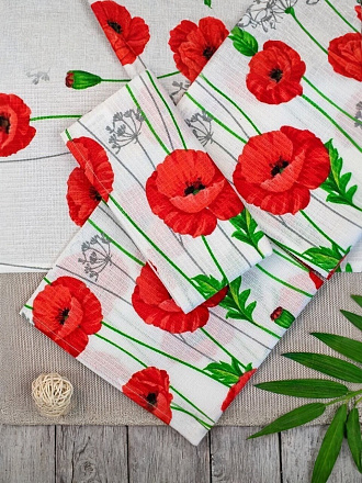 Полотенце кухонное вафельное, 40х70 см, 170 г/м2, 100% хлопок, Самойловский текстиль, Маки, Россия