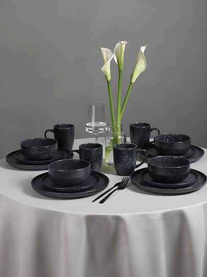 Сервиз столовый керамика, 16 предметов, на 4 персоны, Millimi, 824-184, черный