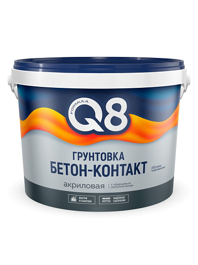 Грунтовка водно-дисперсионная, акриловая, Formula Q8, бетоноконтакт, для внутренних и наружных работ, 2.7 кг