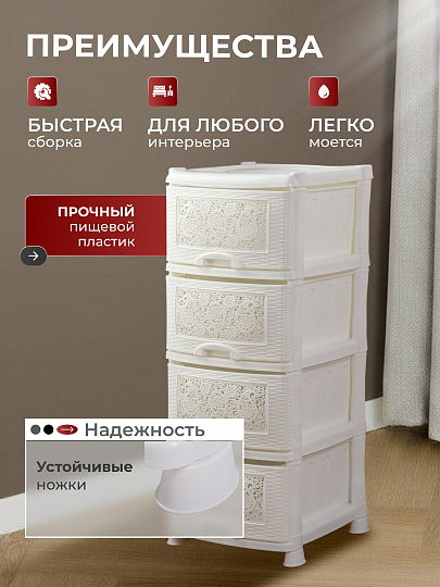 Комод 4 ящика, Ажур, 47х39х95 см, белый, 035426, Violet