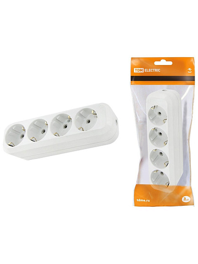 Корпус удлинителя 4 гнезда, 2 + 3, с заземлением, 16 А, белый, TDM Electric, SQ1806-0014