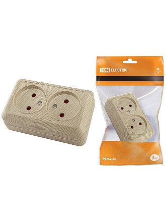 Розетка открытой установки, 2 гнезда, без заземления, 10 А, пластик, IP20, сосна, TDM Electric, Ладога, SQ1801-0051