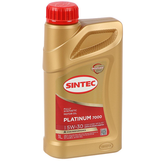 Масло моторное синтетическое, 5W30, Sintec, Platinum 7000, A3/B4 SL/CF, 1 л, 600143