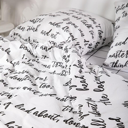 Постельное белье 2-спальное, простыня 180х220 см, 2 наволочки 70х70 см, пододеяльник 175х215 см, Ночь нежна, бязь, Леттеринг инверс 79734-1+10153-1