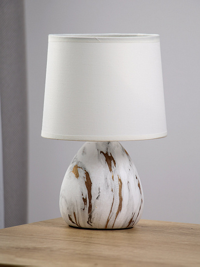 Светильник настольный E14, 40 Вт, белый с золотым, абажур белый, Rivoli, Damaris, D7037-501, керамика