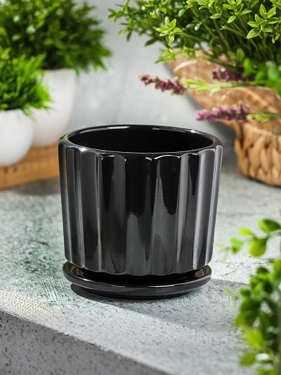 Горшок керамика, 1 л, 14х13.5 см, черный, Блеск, Y4-8768