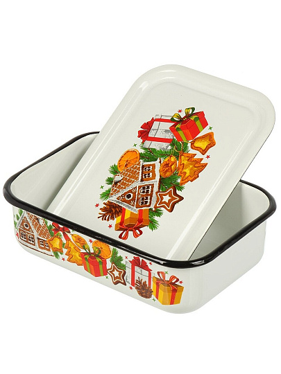 Лоток сталь, эмалированное покрытие, 1.5 л, 21х14х6.5 см, прямоугольный, Керченский металлургический завод, Пряничный домик, 42504-082/6