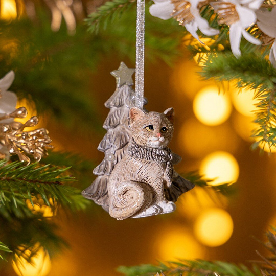 Фигурка декоративная полистоун, Котик, 6х4х8 см, елочное украшение, Lefard, 162-1300
