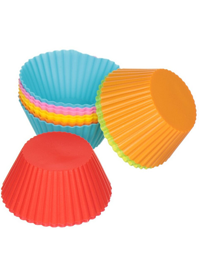 Форма для запекания силикон, 12 шт, 7х7х3.5 см, круглая, в ассортименте, Круг рифленый, Y3-1341