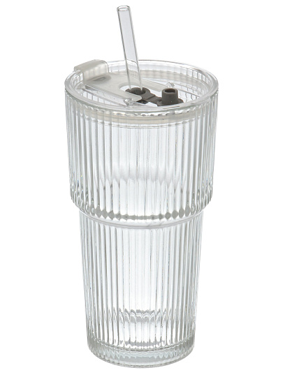 Стакан 600 мл, стекло, Шейк, с трубочкой, B060531