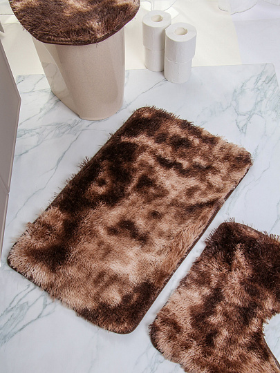 Набор ковриков для ванной и туалета, 3 шт, 0.48х0.78, 0.48х0.40, 0.8х0.42 м, полиэстер, бежево-коричневый, Silvano, Мех, Y4-11485, без рисунка
