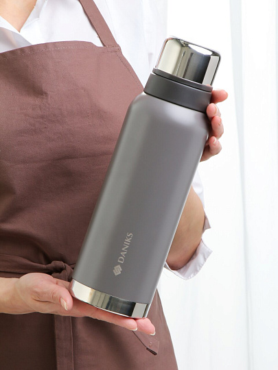 Термос нержавеющая сталь, 1 л, узкая горловина, Daniks, Эгида, колба нержавеющая сталь, серый, DBR-1200