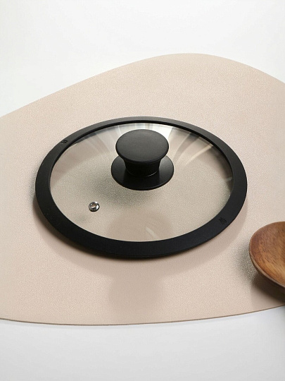 Крышка для посуды стекло, 20 см, Daniks, черная, с силиконовым ободом, HA20B