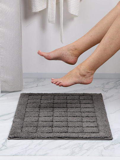 Коврик для ванной, 0.5х0.8 м, полиэстер, графит, Silvano, Клетка, Y4-11461