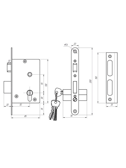 Замок врезной Абсолют, ЗВ4-3/03, БП-00013519, ручка в комплекте, цилиндровый, бронза