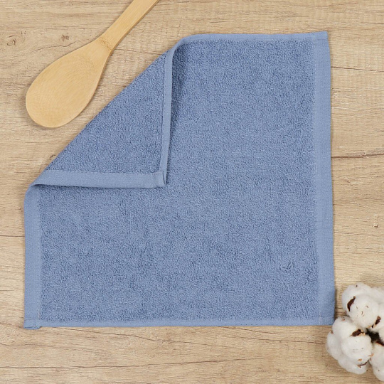 Полотенце кухонное махровое, 30х30 см, 380 г/м2, 100% хлопок, Barkas, Классика, серо-голубое, Узбекистан, 386791