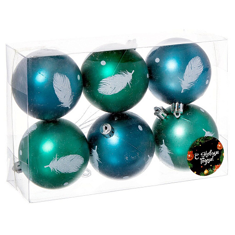 Елочный шар 6 шт, темно-зеленый, темно-синий, 7 см, пластик, SYQB-0119164