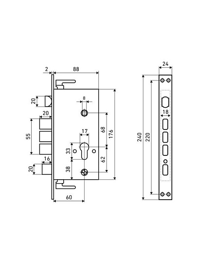 Замок врезной Аллюр, ЗВ1-09ATM-R, 1561, без ручки, цилиндровый, правый, для китайских дверей, хром