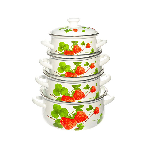 Набор эмалированной посуды Керченский металлургический завод Летняя ягода-1, (кастрюля 1.5+2+3+4 л), 8 предметов