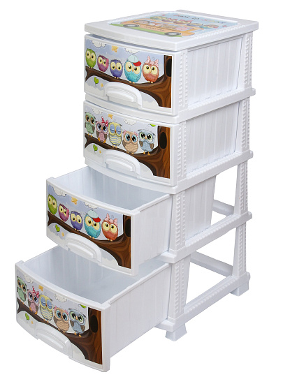 Комод детский 4 ящика, Совушка, 38х47х98 см, белый, Росспласт, РП-421