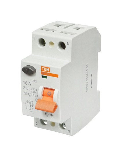 Устройство защитного отключения TDM Electric, ВД1-63, 2 полюса, 16 А, 30 мА, sq0203-0004