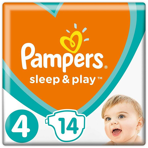 Подгузники детские Pampers, Sleep & Play Maxi, р. 4, 9 - 14 кг, 14 шт, унисекс