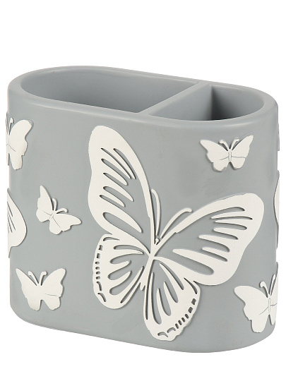 Подставка для зубных щеток из полистоуна, 12.2x6.5 x 10 см, Ручная роспись, Бабочки на сером, BRE08