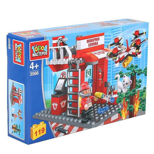 Конструктор Город Мастеров, Пожарная база+дрон, 3-5 лет, 119 деталей, с фигурками, 3566-KK