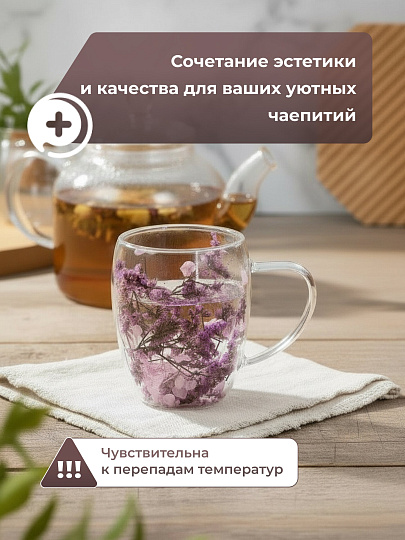 Кружка стекло, 350 мл, Сухоцветы, двойные стенки, в индивидуальной упаковке, B060751