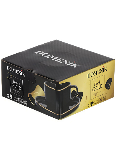 Чайная пара фарфор, 2 предмета, на 1 персону, 200 мл, Domenik, Black Gold, DM3015, подарочная упаковка