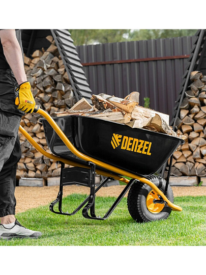 Тачка строительная одноколесная, 230 кг, 130 л, усиленная, 0.8 мм, колесо 15х6.00-6, Denzel, 689965