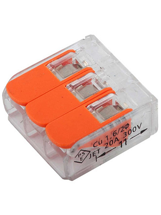 Клемма монтажная, рычажная, 3-проводная, прозрачная, компактная, General Lighting Systems, 800493